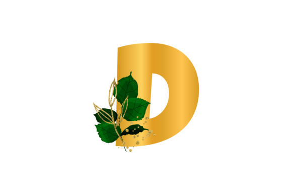 Floral Gold Alphabet, Wedding Font D SVG