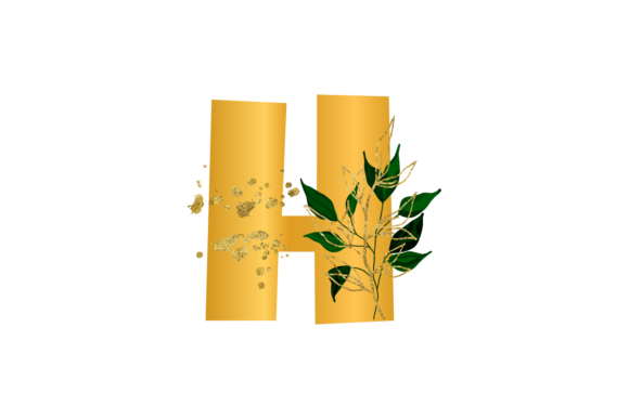 Floral Gold Alphabet: Wedding Font H SVG