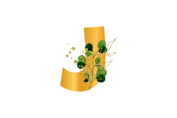 Floral Gold Alphabet, Wedding Font J SVG