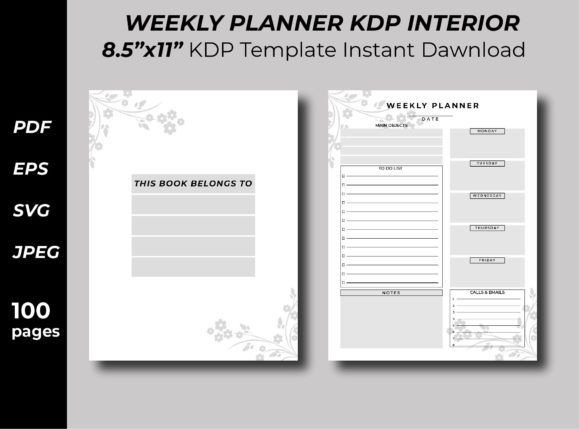 Floral Weekly Planner KDP Interior